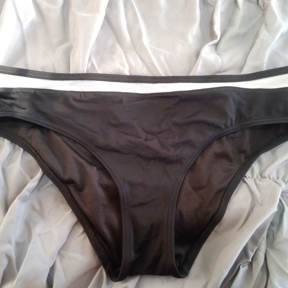 Black Swim Bottom with Mesh Panel